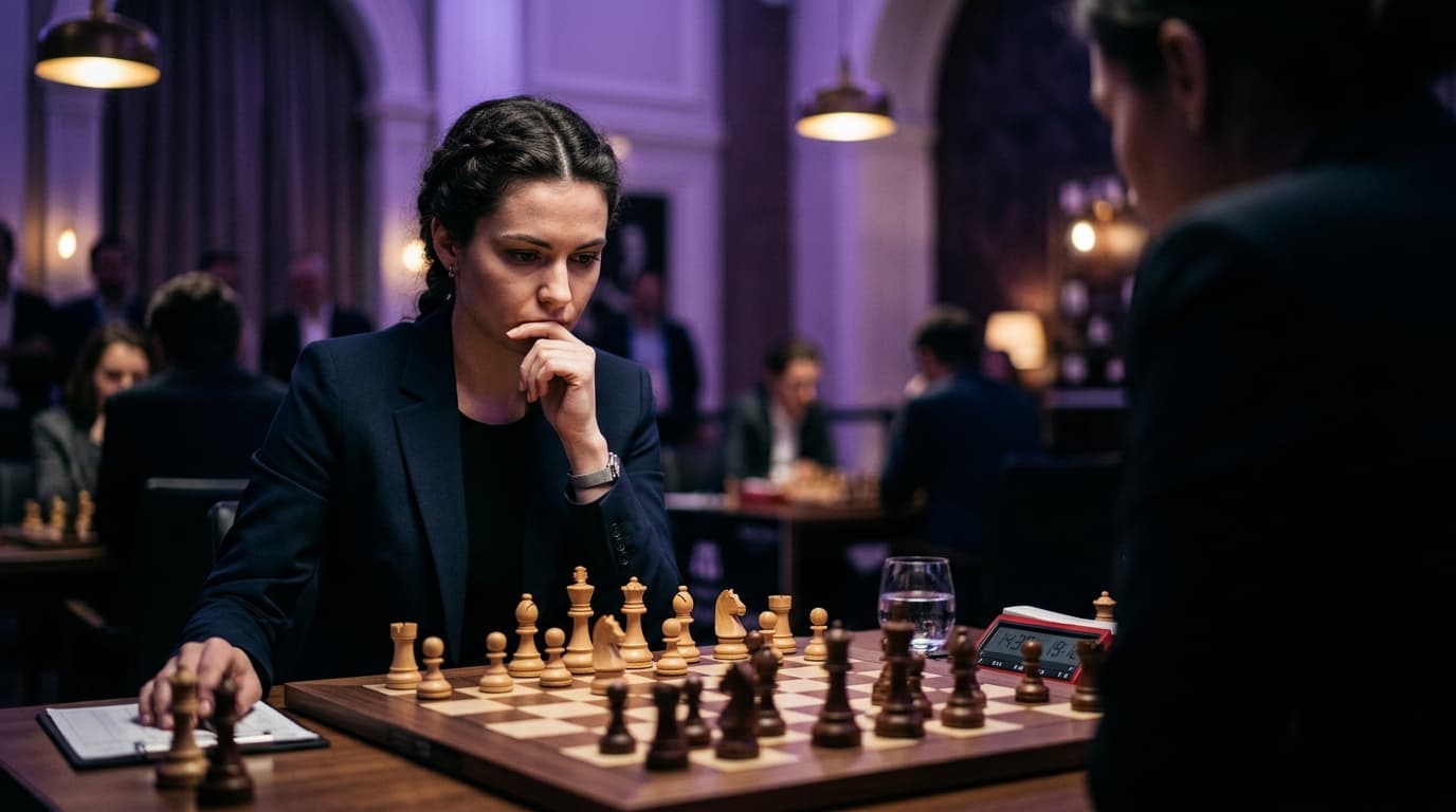 Jugadora de ajedrez concentrada